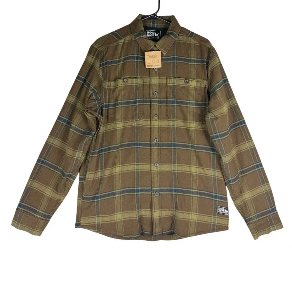 Eddie Bauer Mens Fleece Lined Field Flannel Shirt Jacket Brown Plaid Small NWT